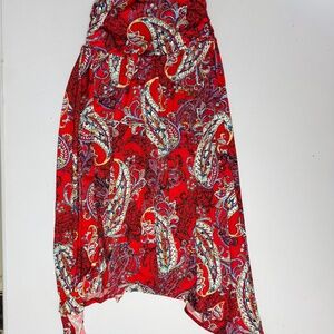 Apt 9 Red Paisley Handkerchief Hem Skirt M Elastic Waist Boho Midi Asymmetric